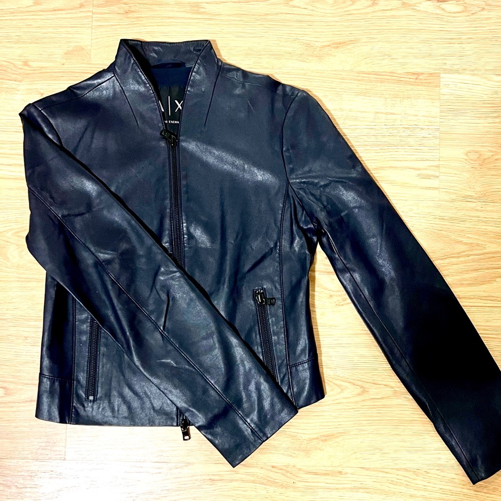Armani Exchange faux leather women jacket, size S, Navy